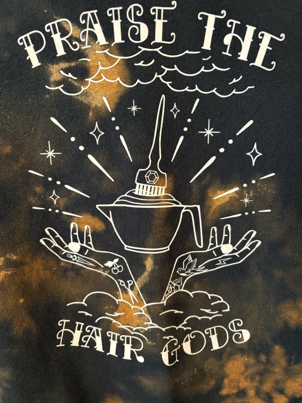 Praise The Hair Gods Graphic Tee - Black with Rust Orange Bleach